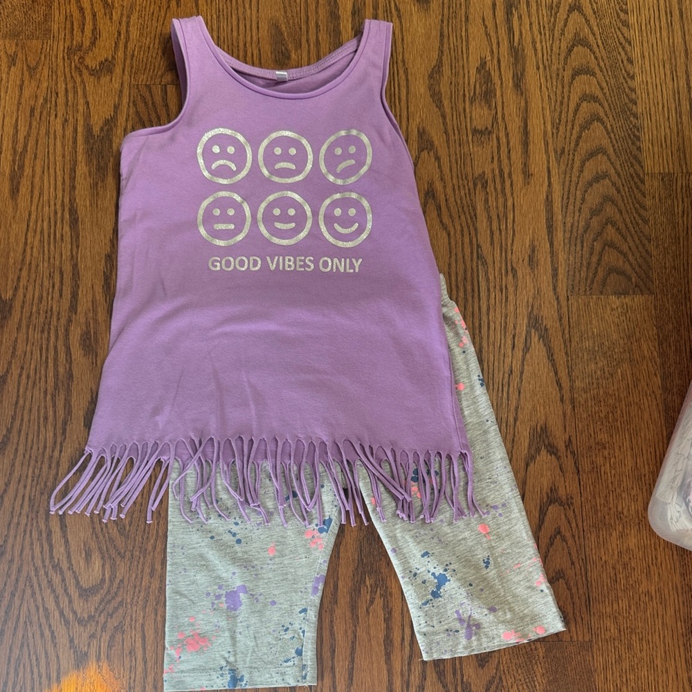 Purple Fringe Tank and Gray Leggings Kids Set